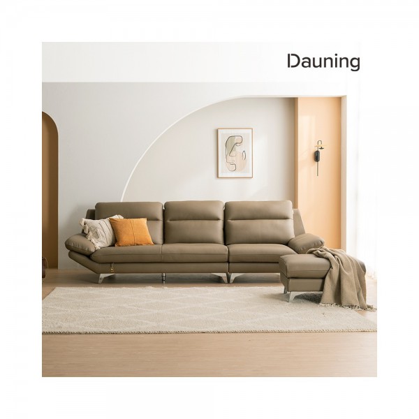 다우닝 디바인 3.5인 전체 천연가죽 소파+스툴 (색상:베이지)